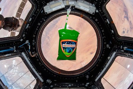 Nickelodon's slime in Space in the cupola of the International Space Station.