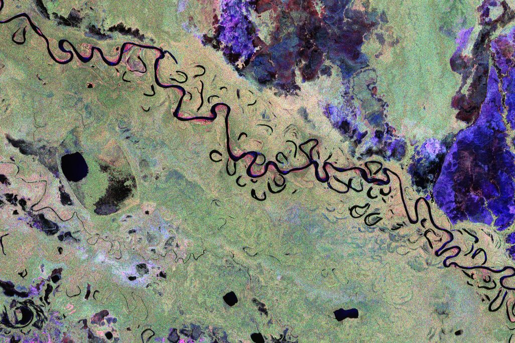 Biomass' colorful image of Bolivia, with each color representing a landscape feature.