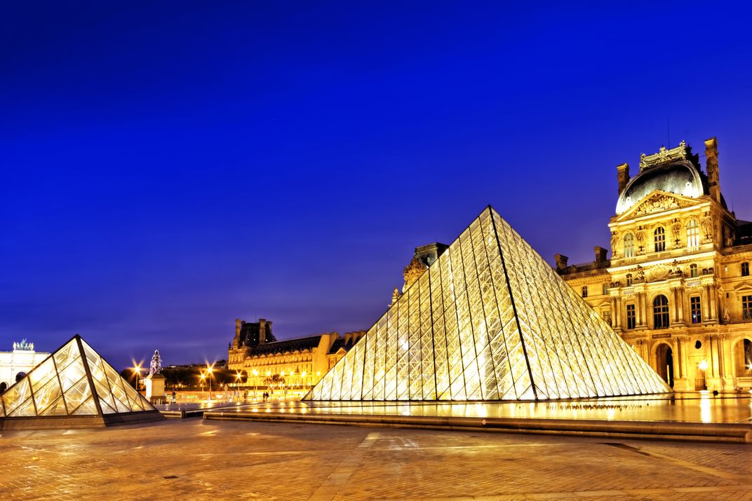 The famous Louvre museum, with the glass entrance designed by I.M. Pei