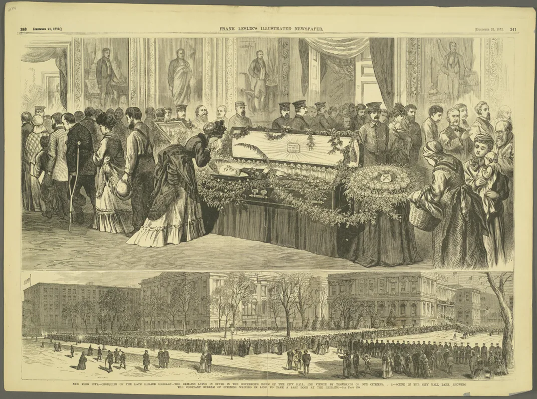 Mourners at Greeley's funeral