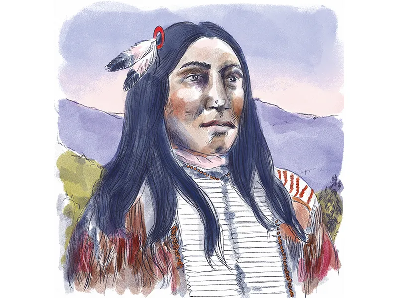 a water color illustration of a Native American