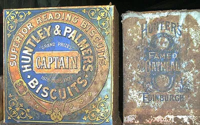 Huntley and Palmers biscuit tins that were found in Antarctica.