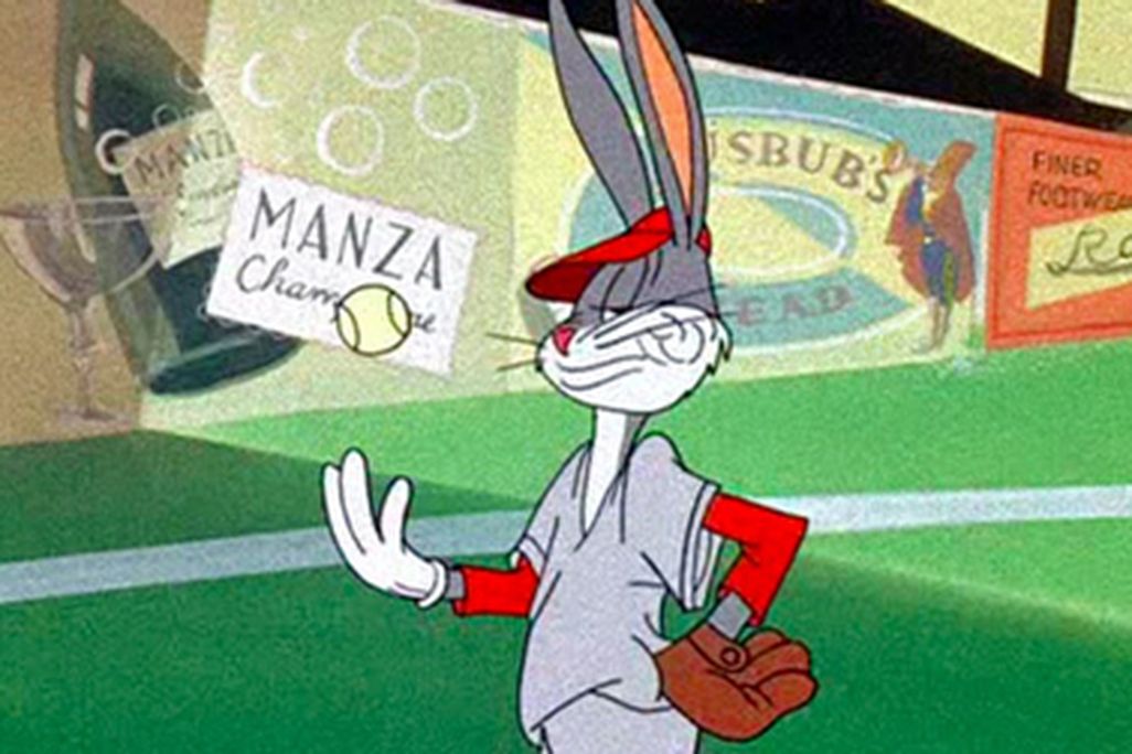 Bugs Bunny pitches in Baseball Bugs.