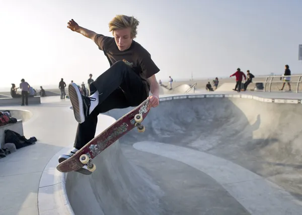 Local teen skateboards at the Venice Beach Skate Park. thumbnail