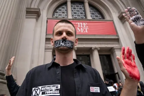 Protester outside the Met