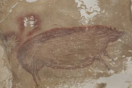 Scientists estimate this pig painting was drawn 45,500 years ago.