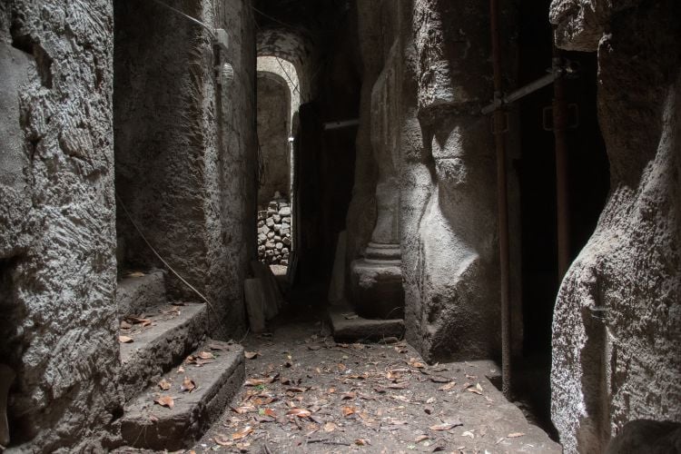 View of passageway in ancient Greek/Roman necropolis in Naples
