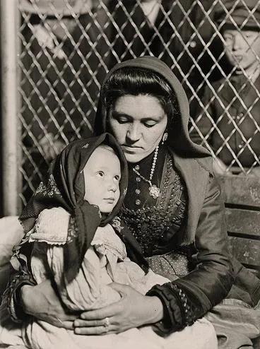 Italian mother and child after arriving in Ellis Island.