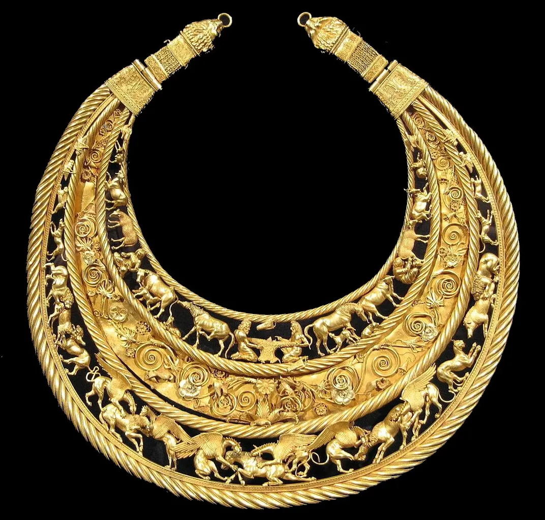 A gold Scythian neckpiece dated to the fourth century B.C.E.