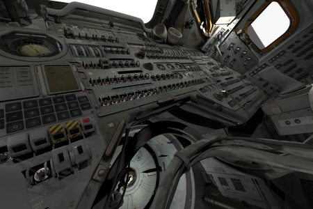 A 3D view of the console of the Apollo 11 "Columbia" command module.