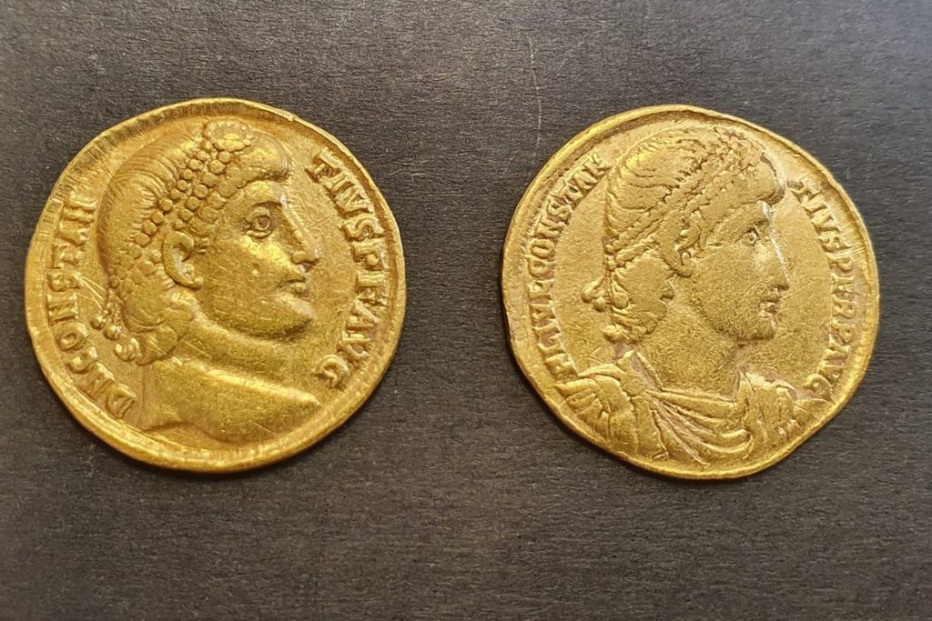Two looted gold coins recovered from a home in Bnei Brak