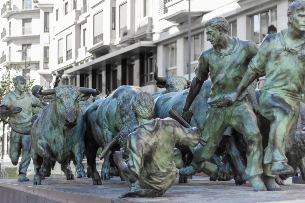 Monument to the running of the bulls in Pamplona