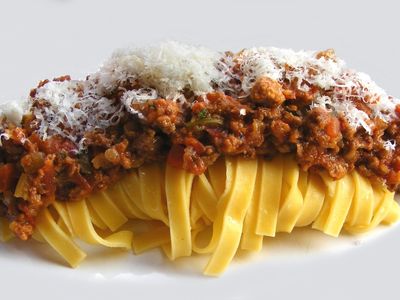 Tagliatelle with meat sauce, an iconic Italian dish.