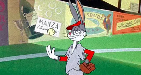 Bugs Bunny pitches in Baseball Bugs.