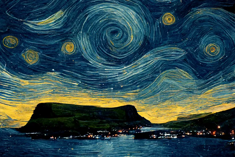An A.I.-generated image of the Faroe Islands inspired by Vincent Van Gogh