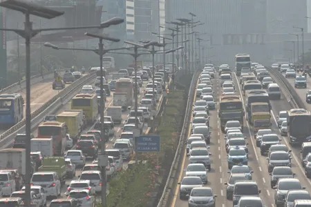 Vehicles on a Toll road in Jakarta.