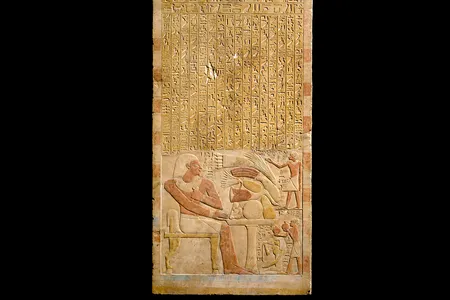 Detail from the stela of Mentuwoser, c. 1955 B.C., shows the steward preparing for a feast.