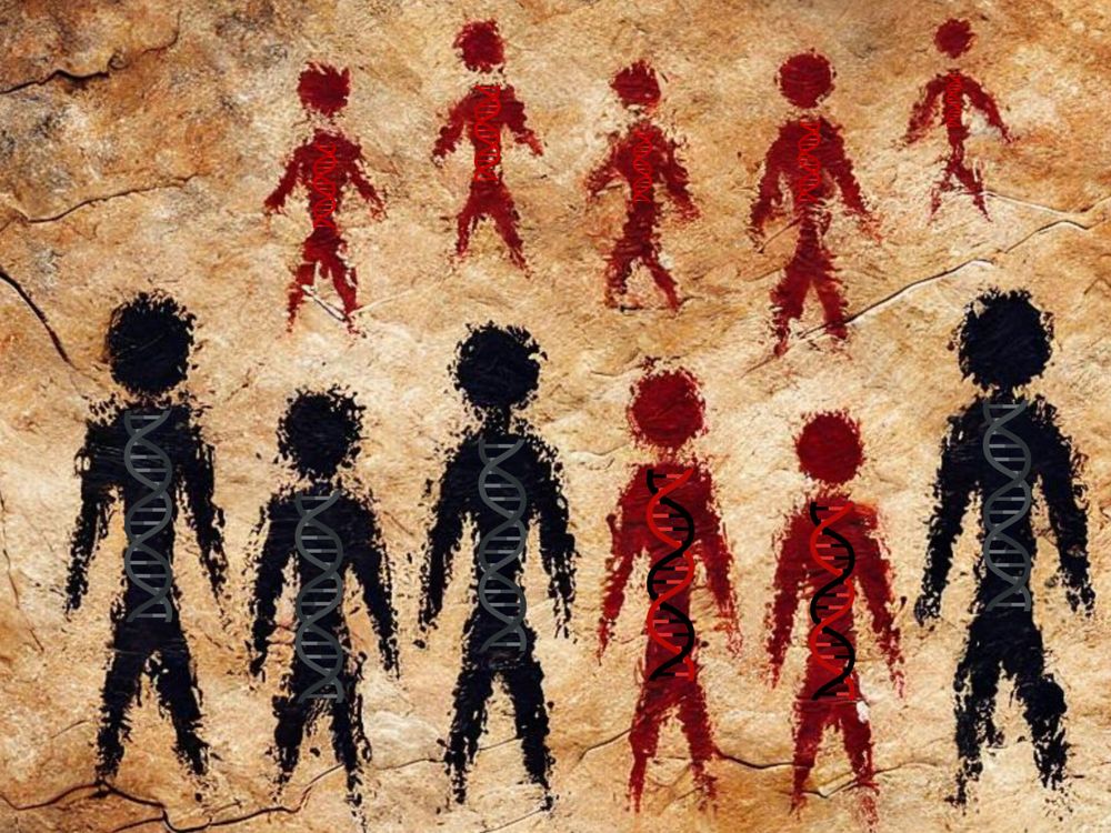 illustration of an encounter between Neanderthals and modern humans