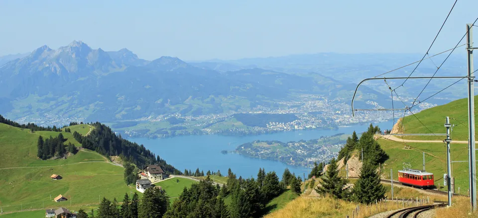  View of Lake Lucerne, the town of Lucerne, and Mt. Pilatus in the distance 