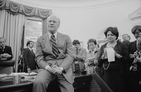 Thomas, taking notes on Gerald Ford.