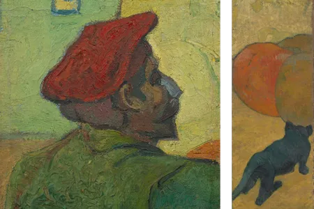 Left: Portrait of Paul Gauguin,&nbsp;Vincent van Gogh,&nbsp;1888. Right: The Little Cat,&nbsp;Paul Gauguin,&nbsp;1888