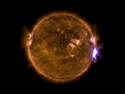 The Solar Dynamics Observatory caught this image of a solar flare in progress on September 10, 2017.