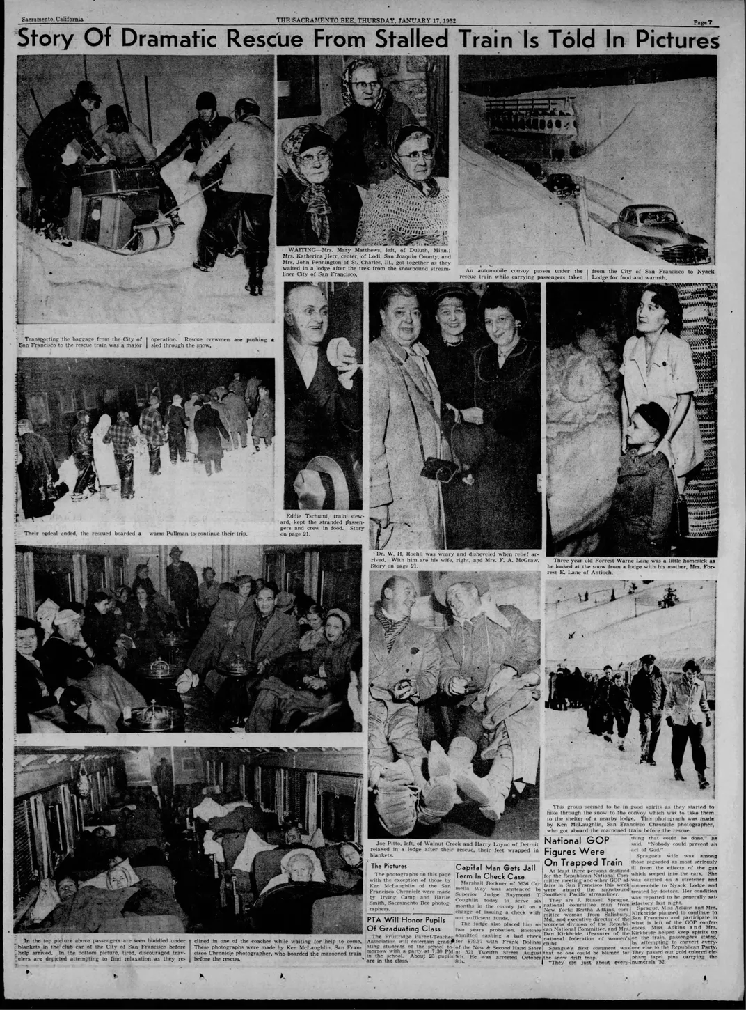 Newspaper photographs documenting the passengers' rescue