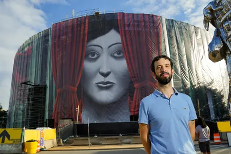 &quot;As an artist and an art lover,&quot; says the&nbsp;artist Nicolas Party, his site-specific, 829-foot work,&nbsp;Draw the Curtain,&nbsp;&quot;is a way to pay homage&quot; to the many art museums located in Washington, D.C. The Hirshhorn invited Party to help to disguise&nbsp;construction scaffolding as it undergoes a lengthy renovation.