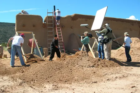 The Good Work film crew captures the annual re-plastering of the historic adobe morada in Abiquiu, New Mexico.