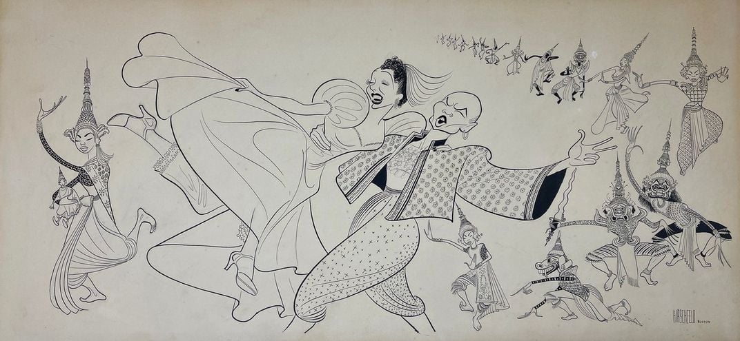 A caricature of Anna and King Mongkut from "The King and I"