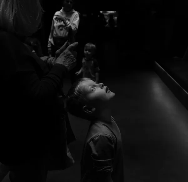 “Wonder” – My great grandson looking at the first built to size dinosaur model he has ever seen. thumbnail