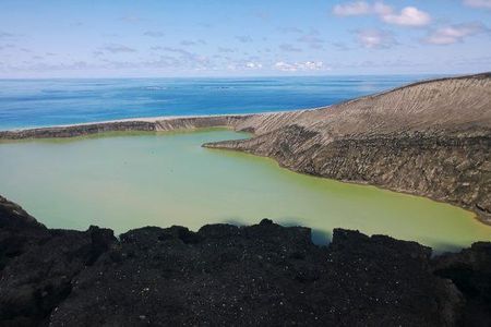 The as-yet-unnamed new volcanic island in Tonga, explored by GP Orbassano.