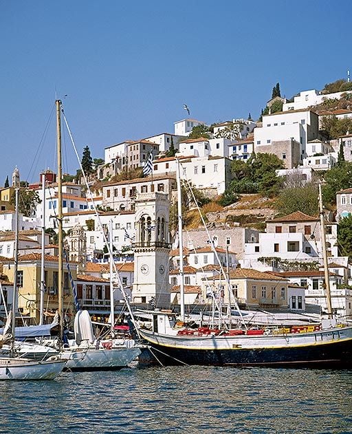 Boats in Hydra Greece harbor