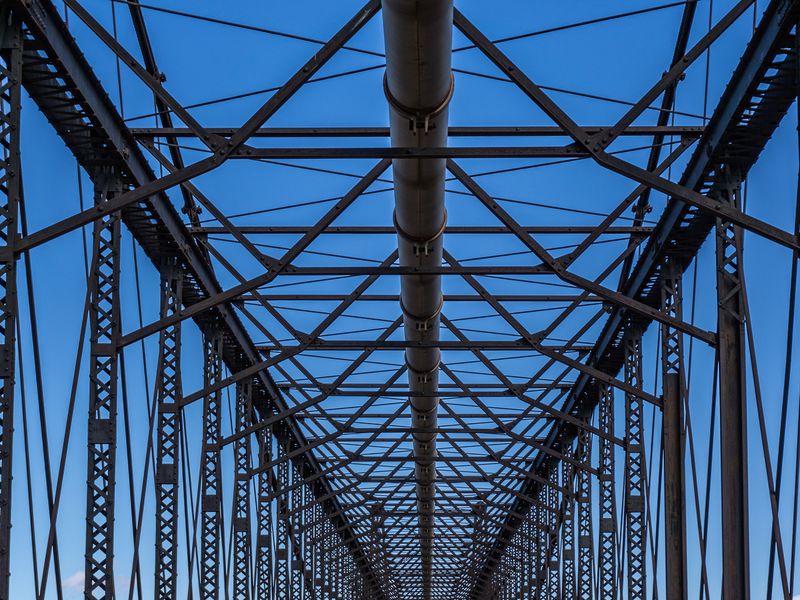 A Historic Suspension Truss Hybrid Bridge While Driving Through Arizona