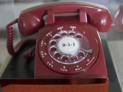 The phone that made the first 9-1-1 call in the U.S. is still in Haleyville, Alabama, now on display in the town's City Hall.