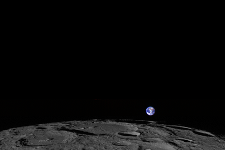 Newly obtained image of Earthrise over the north pole of the Moon, taken by the Lunar Reconnaissance Orbiter spacecraft.