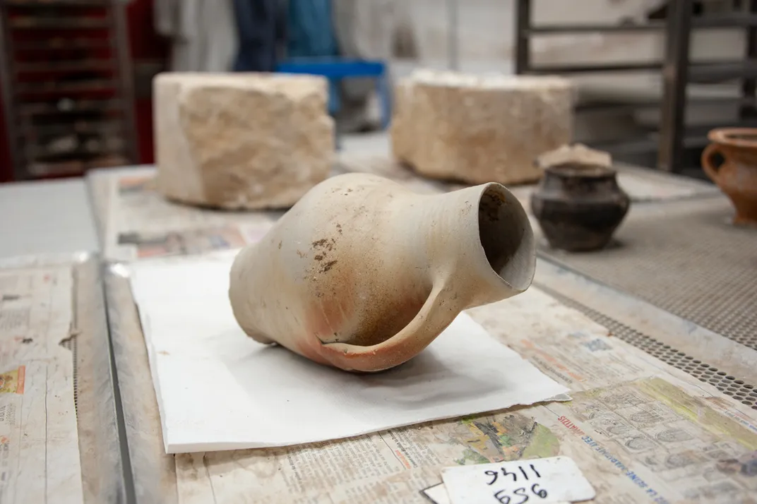 A jug sitting on a table