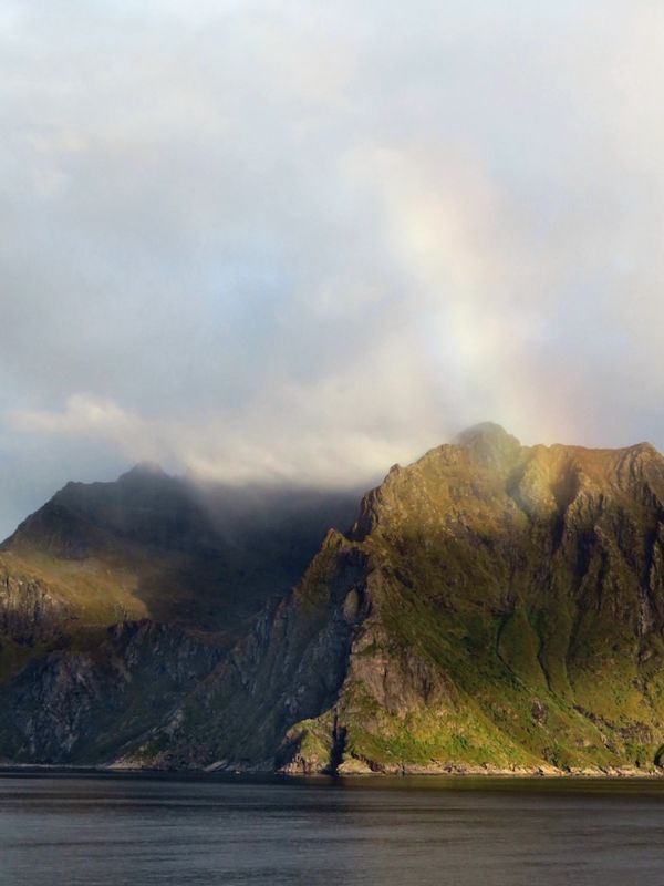 Rainbow above the coastal waters of Leknes, Norway thumbnail