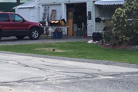 A 19th century bomb sitting on the lawn of antiques collector Bruce Wescott