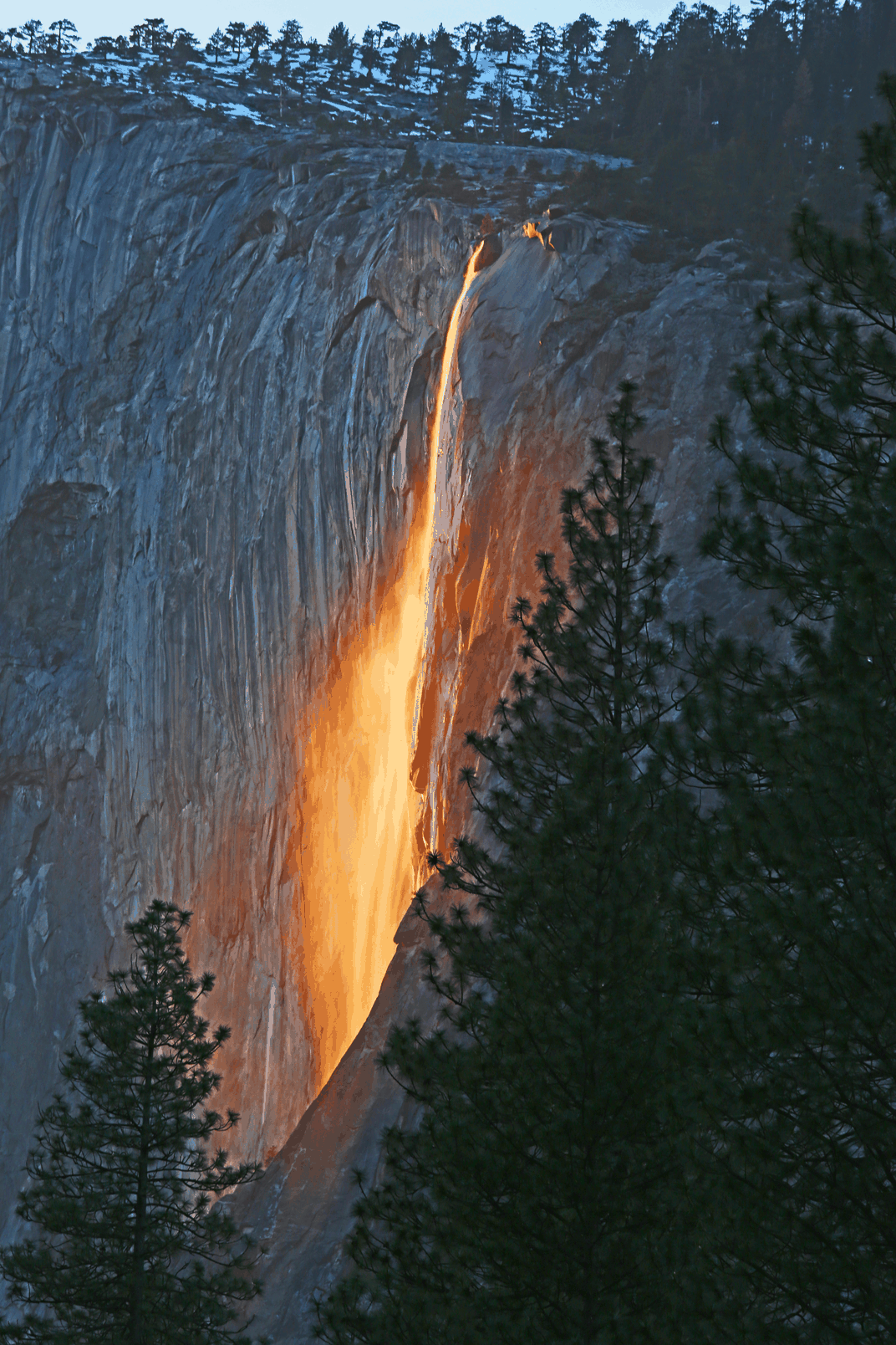 Horsetail falls at sunset in Yosemite Valley, CA Smithsonian Photo