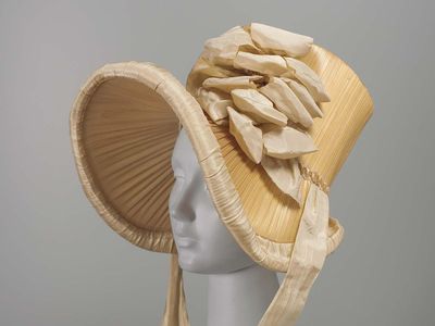 Mary Kies' patented technique wove silk and straw together to make fetching bonnets like this 1815 specimen. 