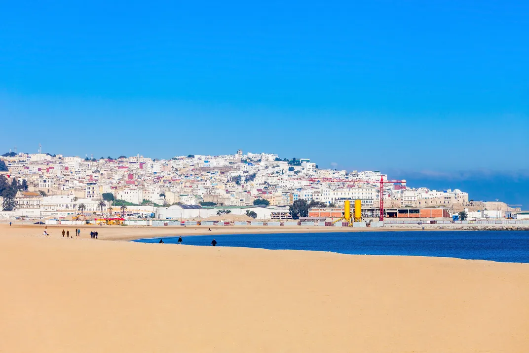 View of the Tangier medina from the beach along the Strait of Gibraltar