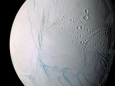 Enceladus spews material from its ocean into space, which spacecraft from Earth can study to learn more about what lies below.