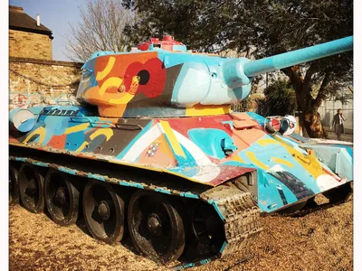 At the world&#39;s largest arms fair held every two years in London, a group of artists in 2016 organized the &quot;Art the Arms Fair,&quot; to voice opposition to the war industry and the international arms trade (above: Pattern Tank by Tristan Oliver, 2019).