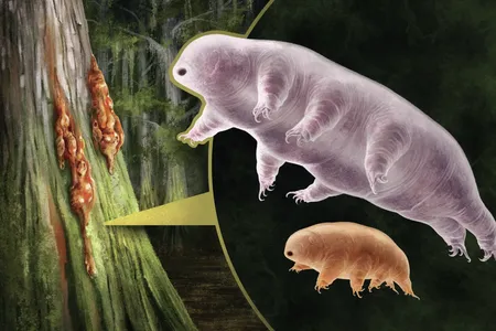 An artist&#39;s reconstruction of the two tardigrade species found preserved in a pebble-sized piece of amber in Canada.