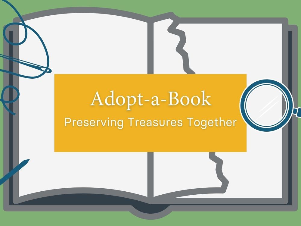 Introductory graphic for “Adopt-a-Book: Preserving Treasures Together” video series. (Smithsonian Libraries and Archives)