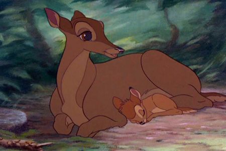 In Bambi, the titular fawn's mother is shot by unseen antagonist "Man" in a notoriously heart-wrenching scene