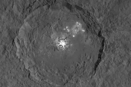 Surprising bright spots lurking in Ceres’ Occator crater, as spotted by the Dawn spacecraft
