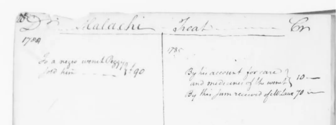 A 1784 record documenting the sale of a woman named Peggy