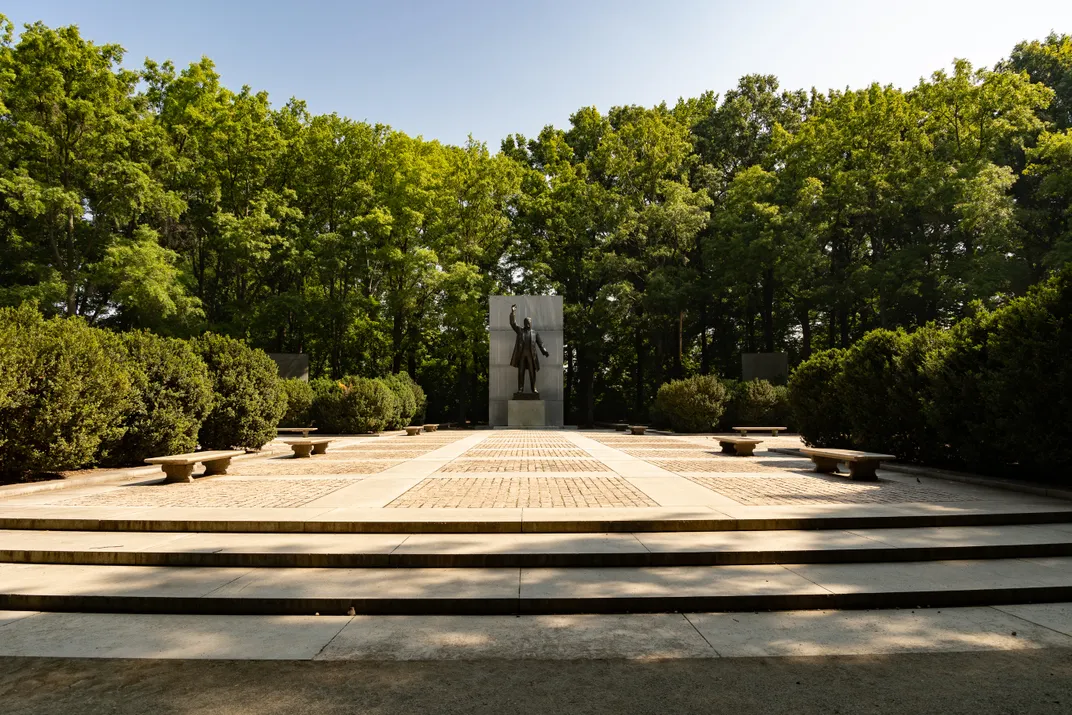 View of a memorial to Theodore Roosevelt on the modern-day island
